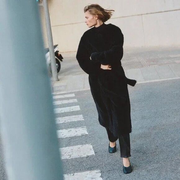 Faux Fur Fluffy Tie-Belt Coat NWT Very Dark Brown - Picture 2 of 5